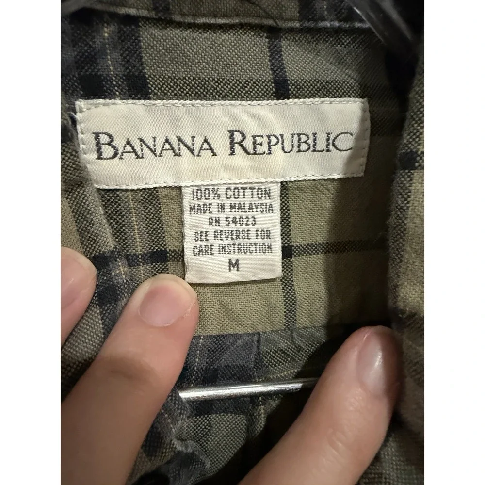 Men's Vintage Banana‎ Republic Plaid Green Flannel 100% Cotton Long Sleeve M